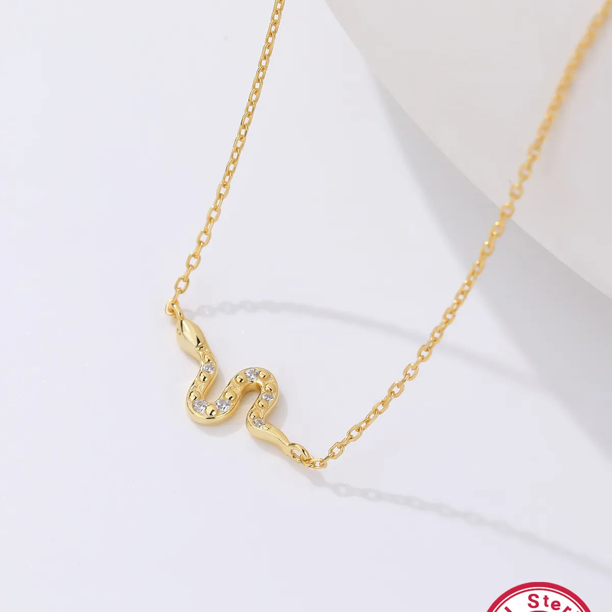 Simple Style Snake Sterling Silver 18k Gold Plated White Gold Plated Zircon Necklace In Bulk