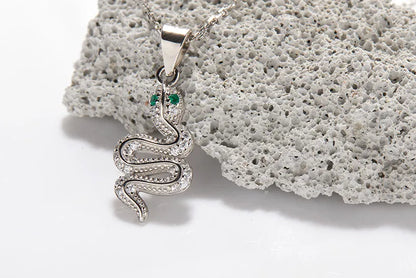 Simple Style Snake Sterling Silver Inlay Zircon Pendant Necklace