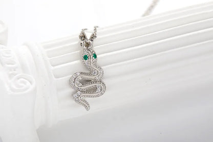 Simple Style Snake Sterling Silver Inlay Zircon Pendant Necklace