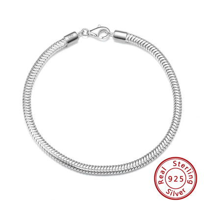 Simple Style Snake Sterling Silver Polishing Plating Chain White Gold Plated Rhodium Plated Silver Plated Bracelets