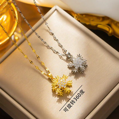 Simple Style Snowflake Stainless Steel Titanium Steel Plating Inlay Zircon 18k Gold Plated Pendant Necklace