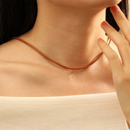 Simple Style Solid Color 18k Gold Plated Leather Rope Copper Wholesale Necklace