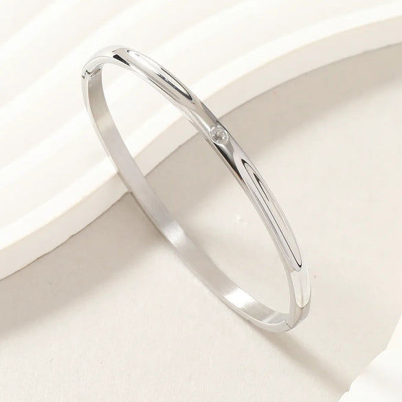 Simple Style Solid Color 304 Stainless Steel 18K Gold Plated Rhinestones Bangle In Bulk