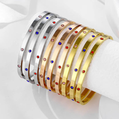 Simple Style Solid Color 304 Stainless Steel 18K Gold Plated Zircon Bangle In Bulk