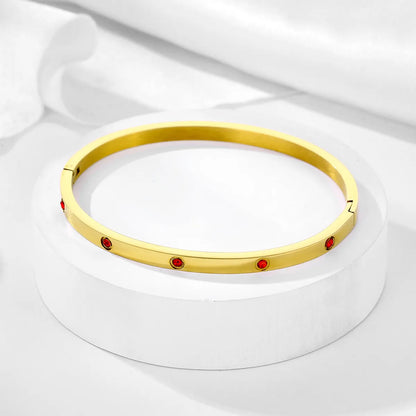 Simple Style Solid Color 304 Stainless Steel 18K Gold Plated Zircon Bangle In Bulk