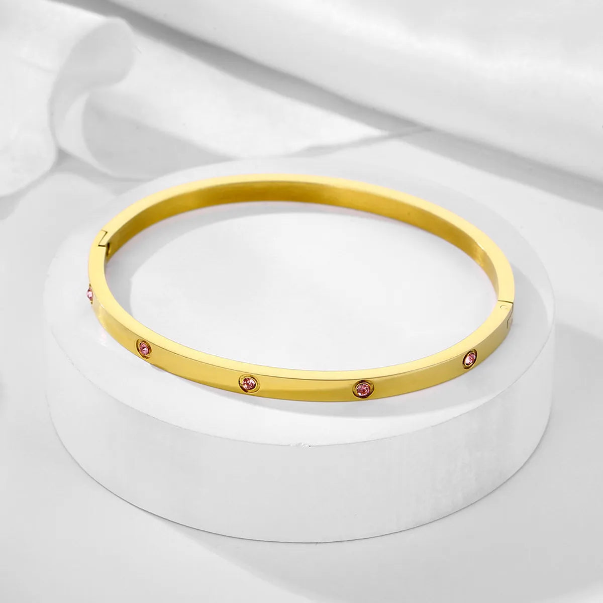 Simple Style Solid Color 304 Stainless Steel 18K Gold Plated Zircon Bangle In Bulk