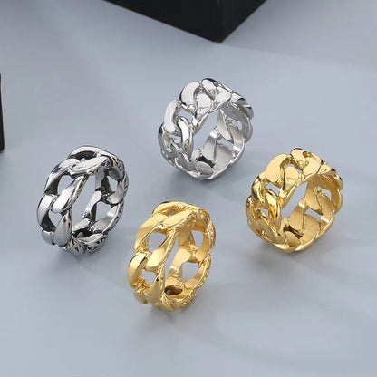 Simple Style Solid Color 304 Stainless Steel Hollow Out 18K Gold Plated Men'S Rings