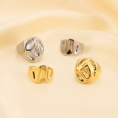 304 Stainless Steel 18K Gold Plated Simple Style Irregular Solid Color Rings