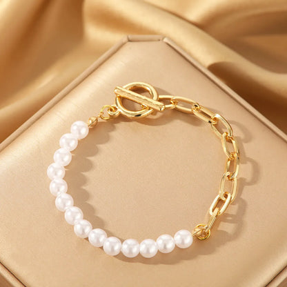 Simple Style Solid Color Artificial Pearl Iron Plating Women's Bracelets