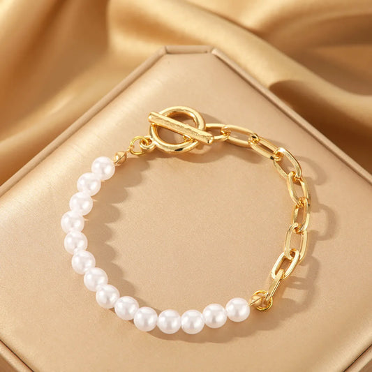 Simple Style Solid Color Artificial Pearl Iron Plating Women's Bracelets