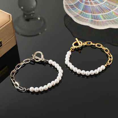 Simple Style Solid Color Artificial Pearl Iron Plating Women's Bracelets