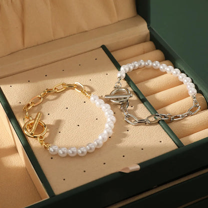 Simple Style Solid Color Artificial Pearl Iron Plating Women's Bracelets