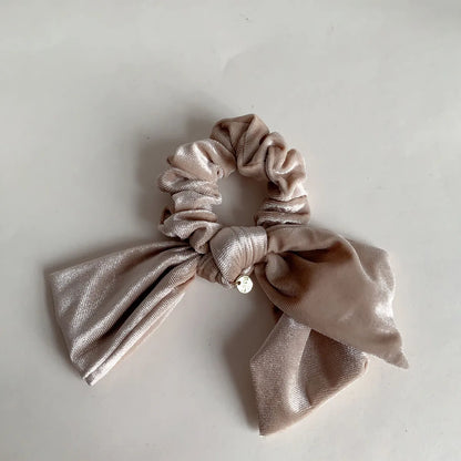 Simple Style Solid Color Bow Knot Gold Velvet Hair Tie