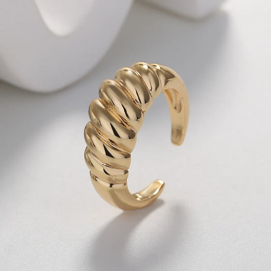 Simple Style Solid Color Brass Gold Plated Open Ring 1 Piece