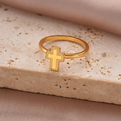 Simple Style Solid Color Classic Style Cross Heart Shape Crown Stainless Steel 14k Gold Plated Rings