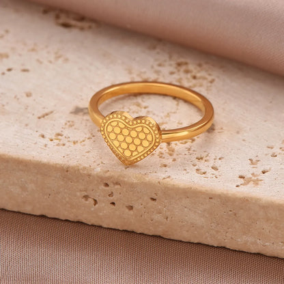 Simple Style Solid Color Classic Style Cross Heart Shape Crown Stainless Steel 14k Gold Plated Rings