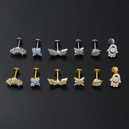 Simple Style Solid Color Copper 18k Gold Plated White Gold Plated Zircon Ear Studs In Bulk