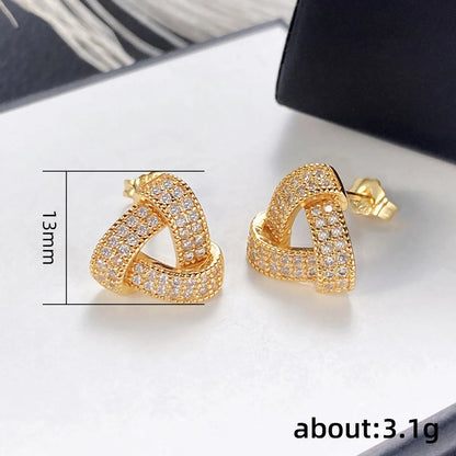 Simple Style Solid Color Copper Inlay Artificial Diamond Ear Studs 1 Pair