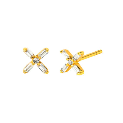 Simple Style Solid Color Copper Inlay Zircon Ear Studs 1 Pair