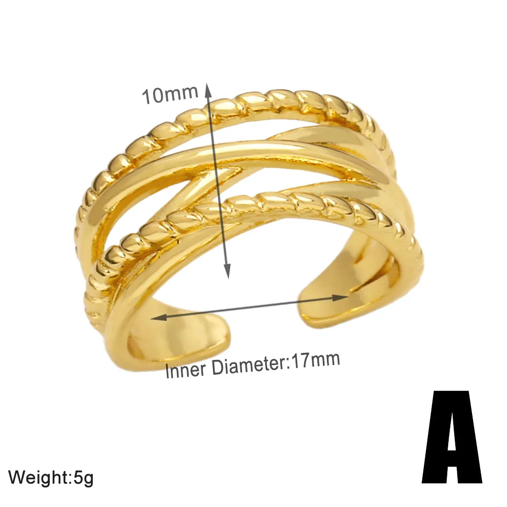 Simple Style Solid Color Copper Plating 18k Gold Plated Open Rings