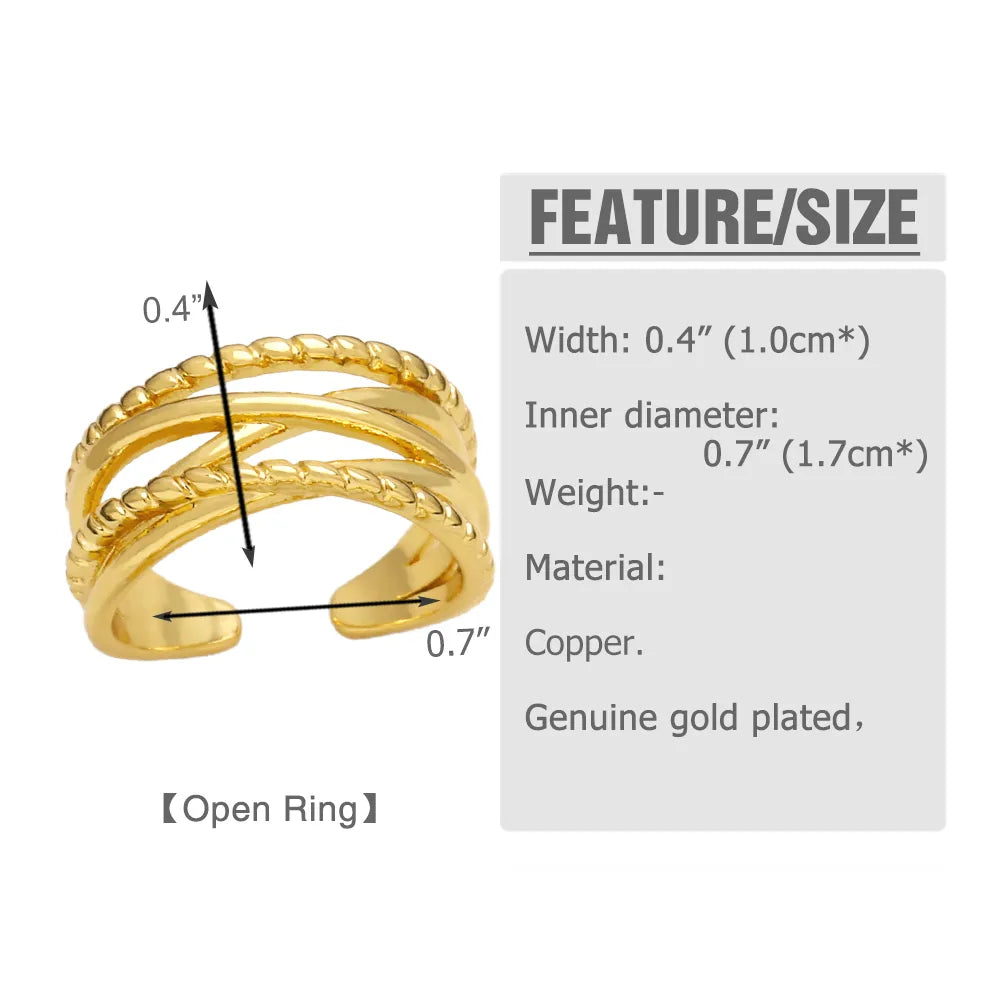 Simple Style Solid Color Copper Plating 18k Gold Plated Open Rings