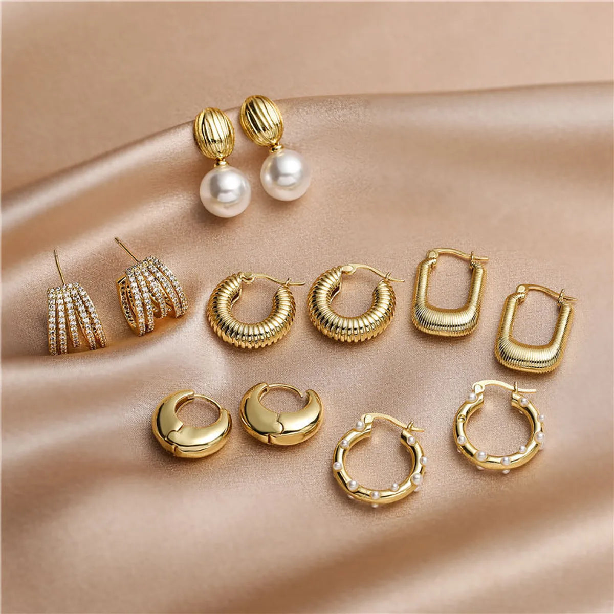 1 Pair Simple Style Solid Color Plating Copper Gold Plated Earrings