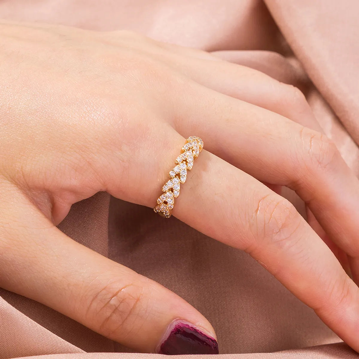 Simple Style Solid Color Copper Plating Inlay Pearl Zircon Gold Plated Open Ring