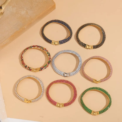 Simple Style Solid Color Copper Plating Inlay Zircon 14k Gold Plated Bracelets