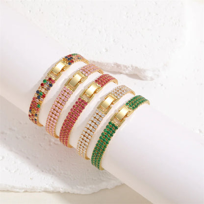 Simple Style Solid Color Copper Plating Inlay Zircon 14k Gold Plated Bracelets