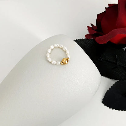 Simple Style Solid Color Freshwater Pearl Adjustable Ring