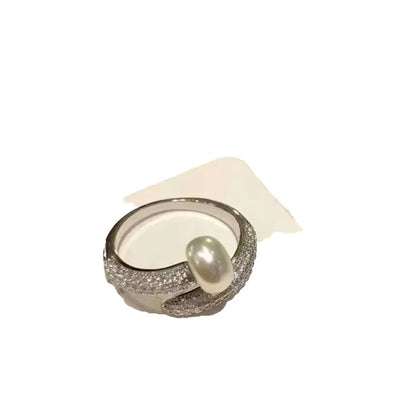 Simple Style Solid Color Imitation Pearl Inlay Artificial Diamond Women'S Open Rings