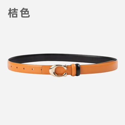 Simple Style Solid Color Leather Metal Button Belt