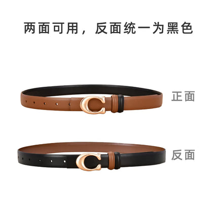 Simple Style Solid Color Leather Metal Button Belt