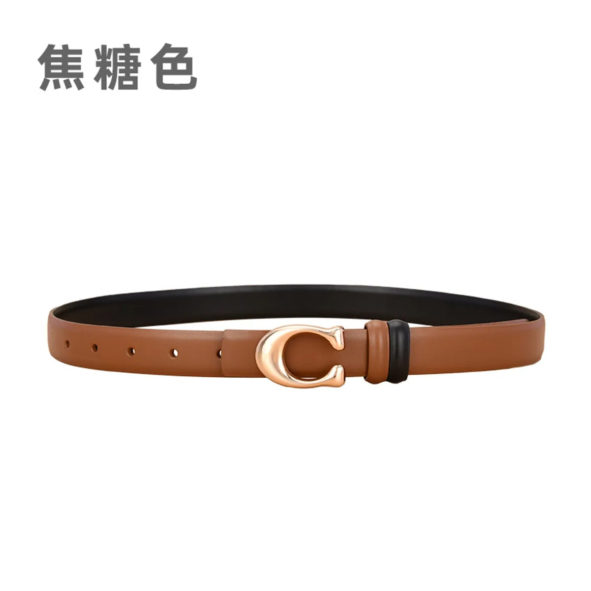 Simple Style Solid Color Leather Metal Button Belt