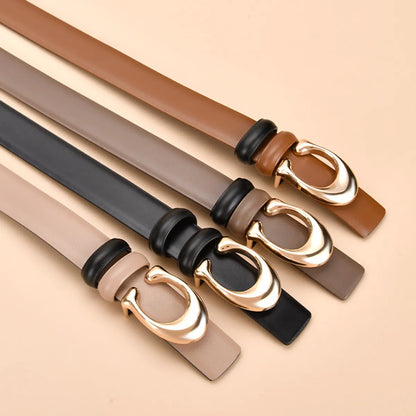 Simple Style Solid Color Leather Metal Button Belt