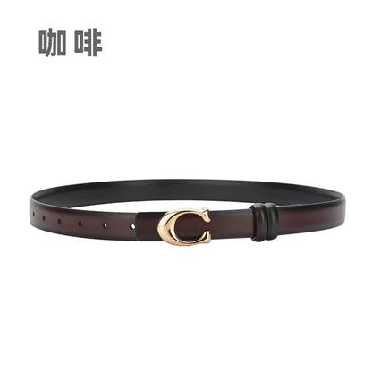 Simple Style Solid Color Leather Metal Button Belt