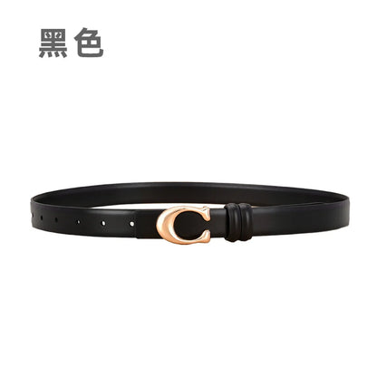 Simple Style Solid Color Leather Metal Button Belt