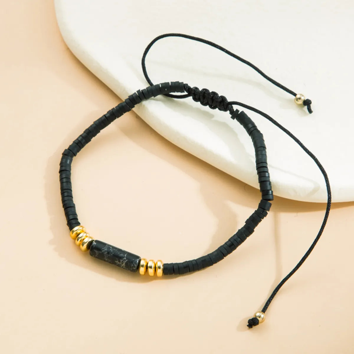 Simple Style Solid Color Natural Stone Rope Handmade Knitting Drawstring Bracelets