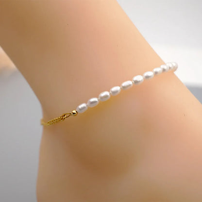 Simple Style Solid Color Pearl Titanium Steel Handmade Bracelets 1 Piece