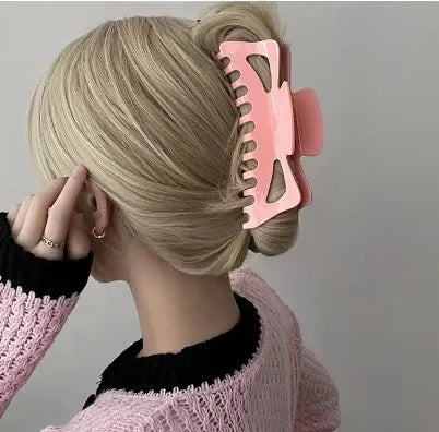 Simple Style Solid Color Plastic Resin Hollow Out Hair Claws