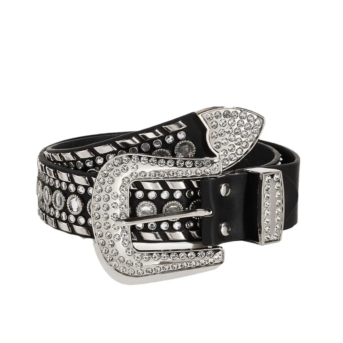 Simple Style Solid Color Pu Leather Alloy Inlay Rhinestones Women'S Leather Belts