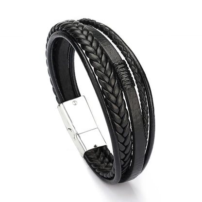 Simple Style Solid Color Pu Leather Alloy Men'S Bangle 1 Piece