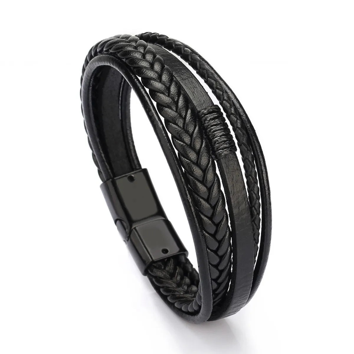 Simple Style Solid Color Pu Leather Alloy Men'S Bangle 1 Piece