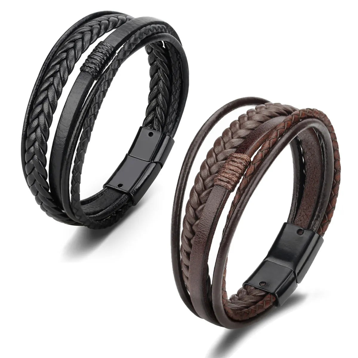 Simple Style Solid Color Pu Leather Alloy Men'S Bangle 1 Piece