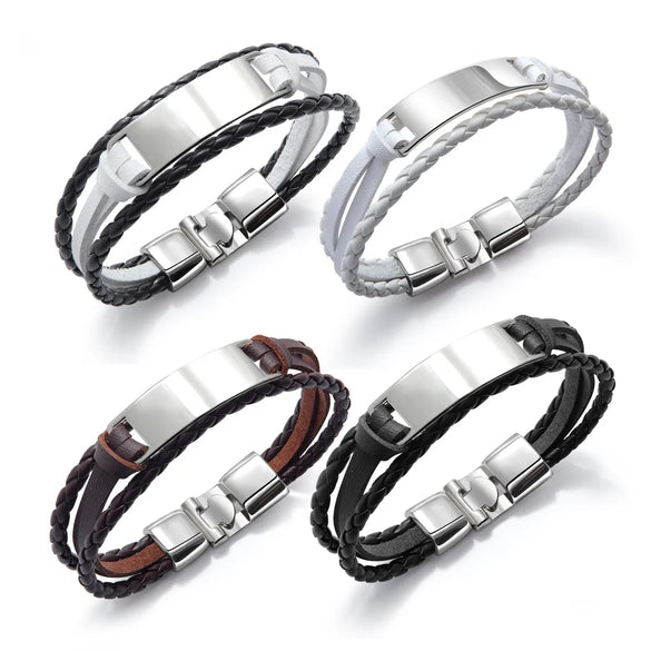 Simple Style Solid Color Pu Leather Alloy Men'S Bangle