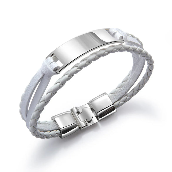 Simple Style Solid Color Pu Leather Alloy Men'S Bangle