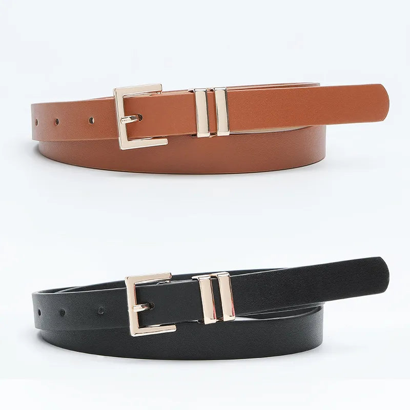 Simple Style Solid Color Pu Leather Alloy Women'S Leather Belts