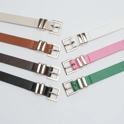 Simple Style Solid Color Pu Leather Alloy Women'S Leather Belts