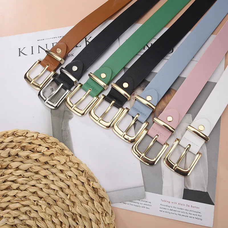 Simple Style Solid Color Pu Leather Alloy Women'S Leather Belts