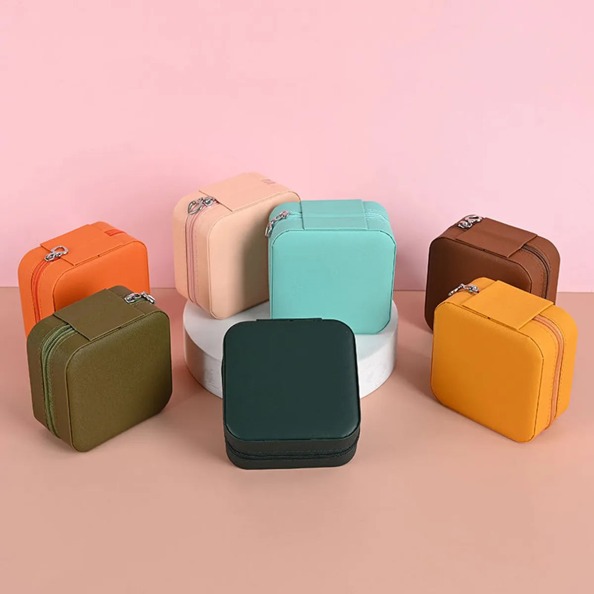 Simple Style Solid Color Pu Leather Flannel Jewelry Boxes